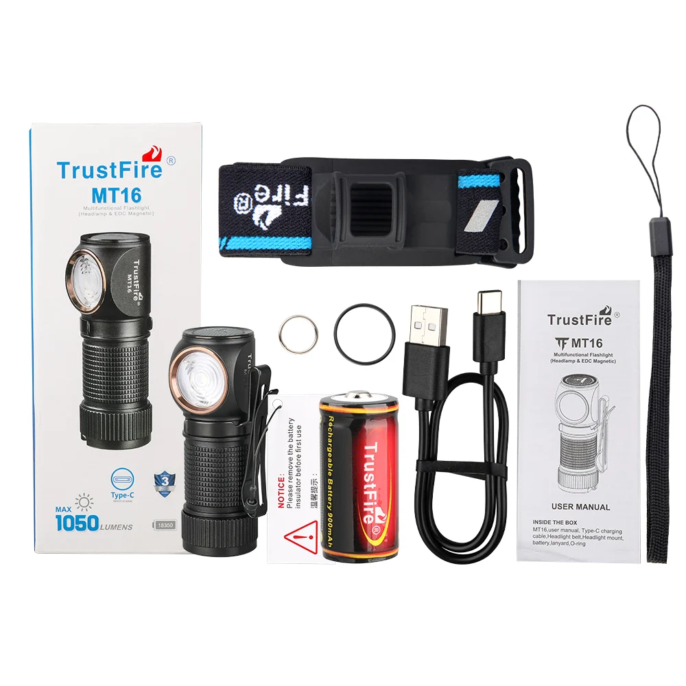 

Trustfire MT16 LED Headlamps 1000LM USB C Rechargeable Mini 18350 EDC Angle Head Flashlights MVP Optics with Magnet Tail Fishing