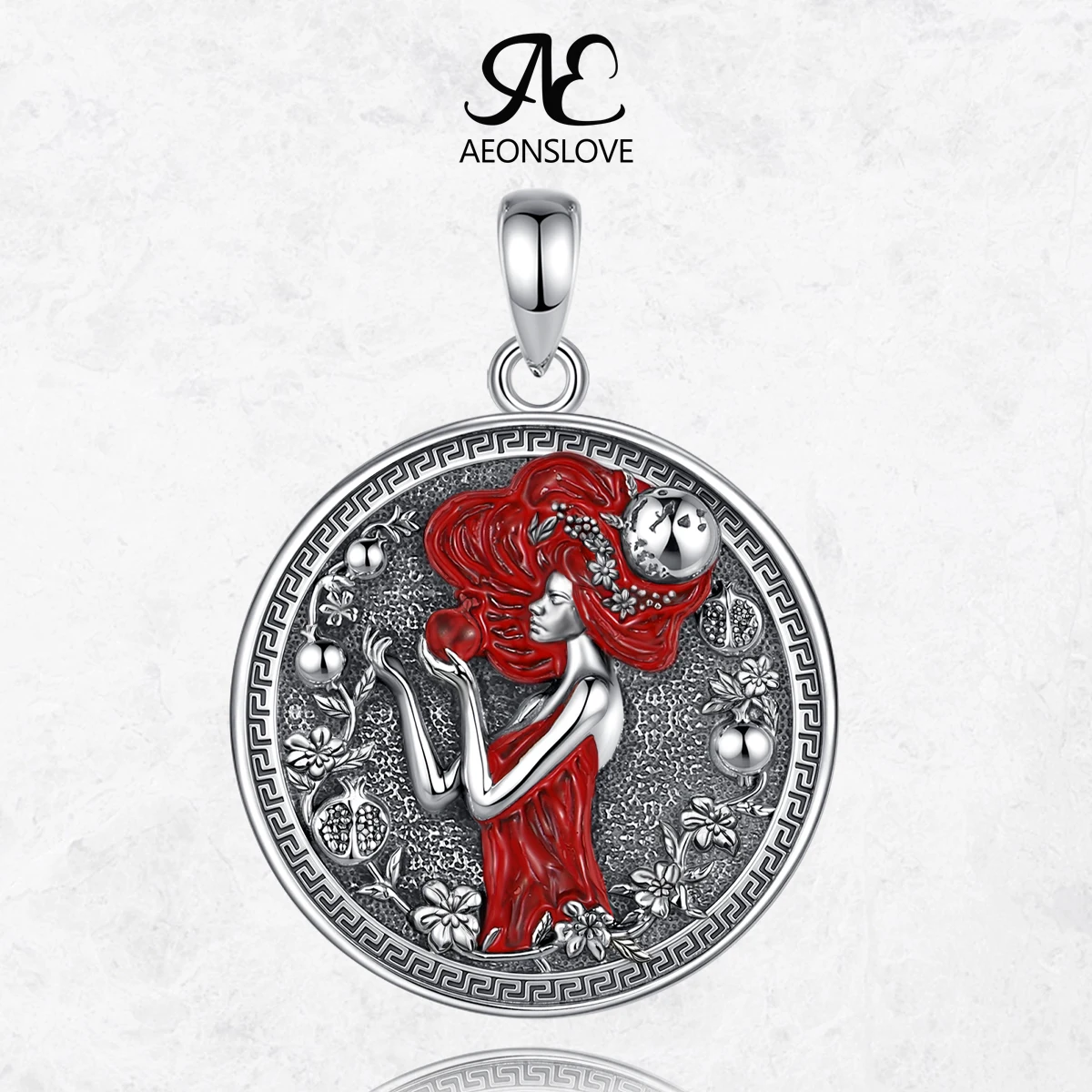 AEONSLOVE S925 Sterling Silver Persephone Goddess Necklace Vintage Pomegranate Pendant Greek Mythology Wicca Jewelry Women Gifts