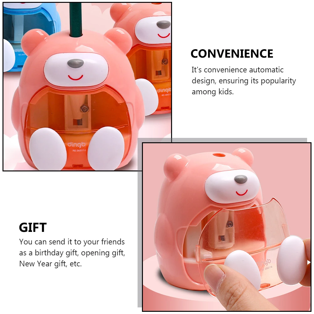 

Cute Cartoon Bear Pencil Sharpener Kids Stationery Electric Automatic Children School Office Home Study Plastic Stainless Safe