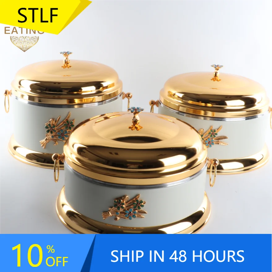 STLFWholesale High Quality 3.5L/4.5L/5.5L 3pcs Food Warmer Set African Dishes Stainless Steel Inner And Iron Outer Food Containe