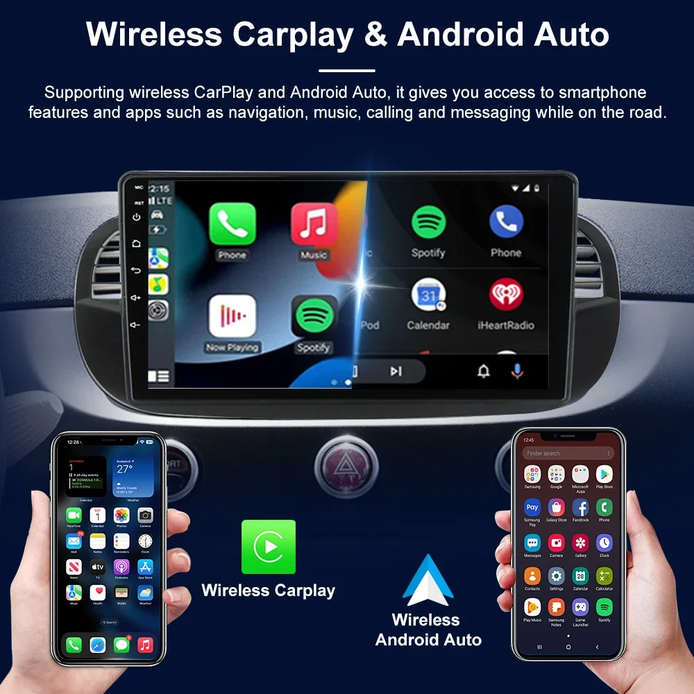For Fiat 500 Car Androidradio 2007-2015 Player GPS Navigation Head Unit Stereo Player Car play 5G Android  Auto Radio 9 inche