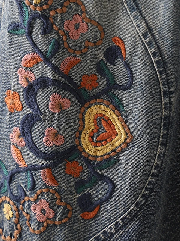 Jeans da donna in cotone vestibilità ampia autunno nuovo Sle Casual Sle Patchwork elastico in vita Pantaloni Harlan in denim ricamato retrò