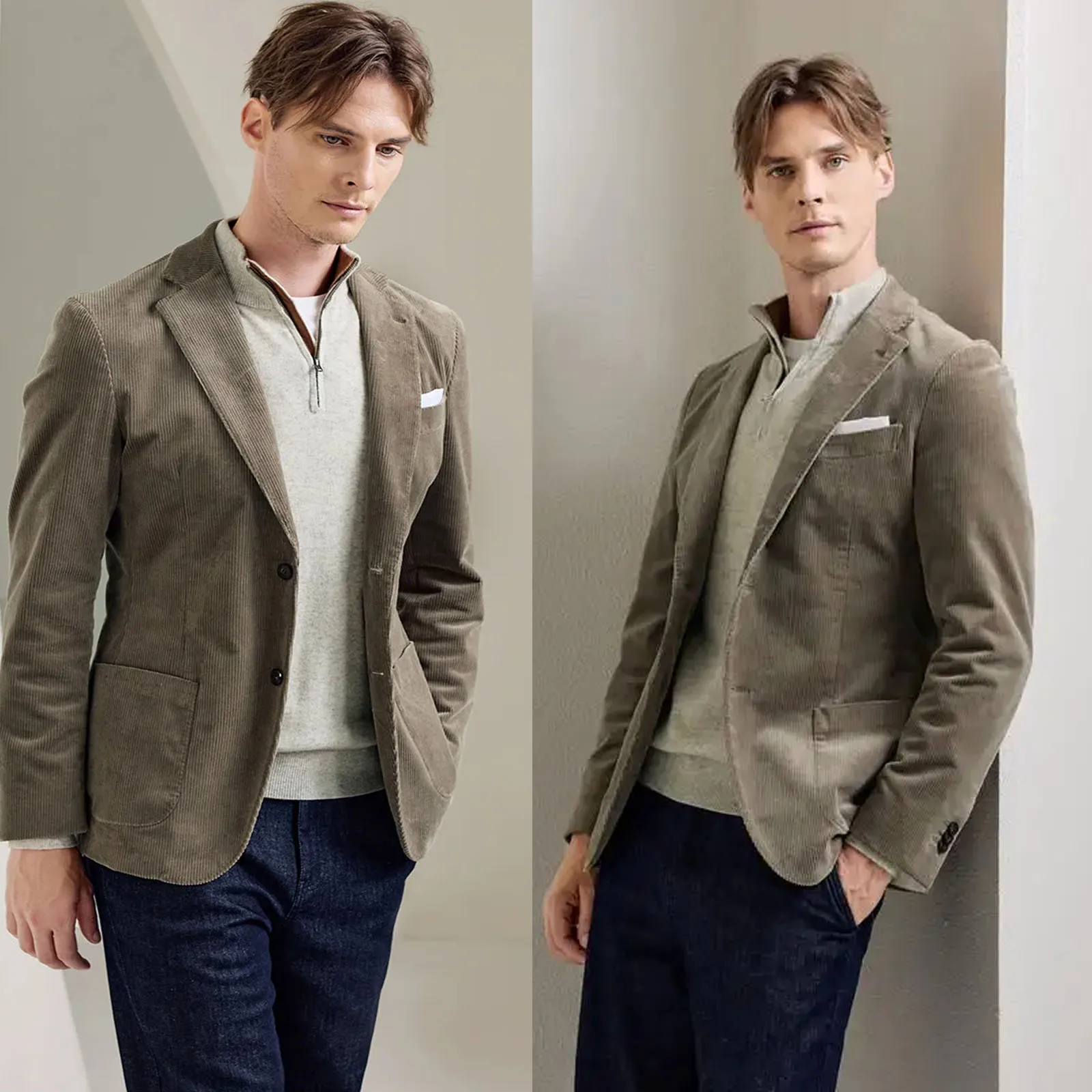 

Men's Corduroy Suit Jacket 2 piece Elegant Slim Fit Suit Coat Single-breasted Casual Fashion Formal Suit Men Business Wedding