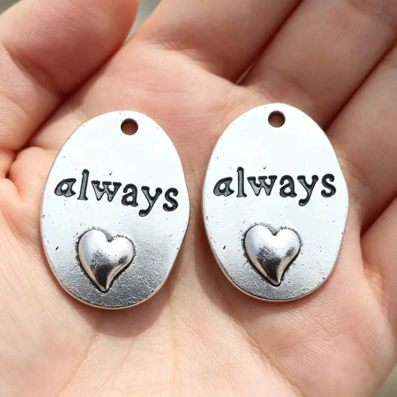 10pcs/lot 18*25mm Antique Silver Color Letter Always Heart Charms Jewelry DIY Lover Necklace Accessories Pendnant