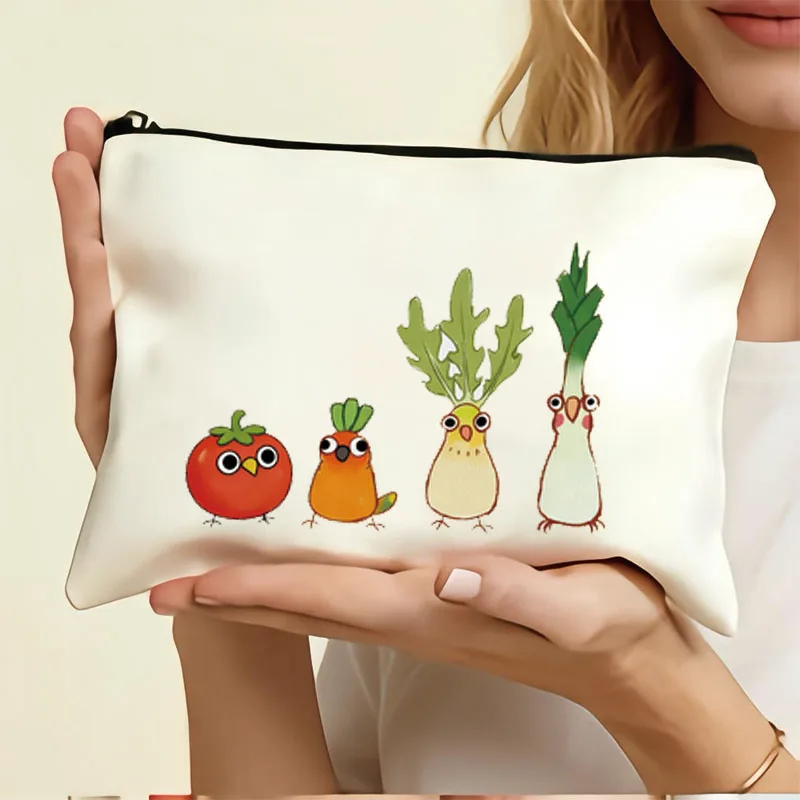 

1 шт., креативная холщовая сумка с овощами и птицами, студенческая сумка для ручек, портативная сумка для хранения мелких предметов на открытом воздухе