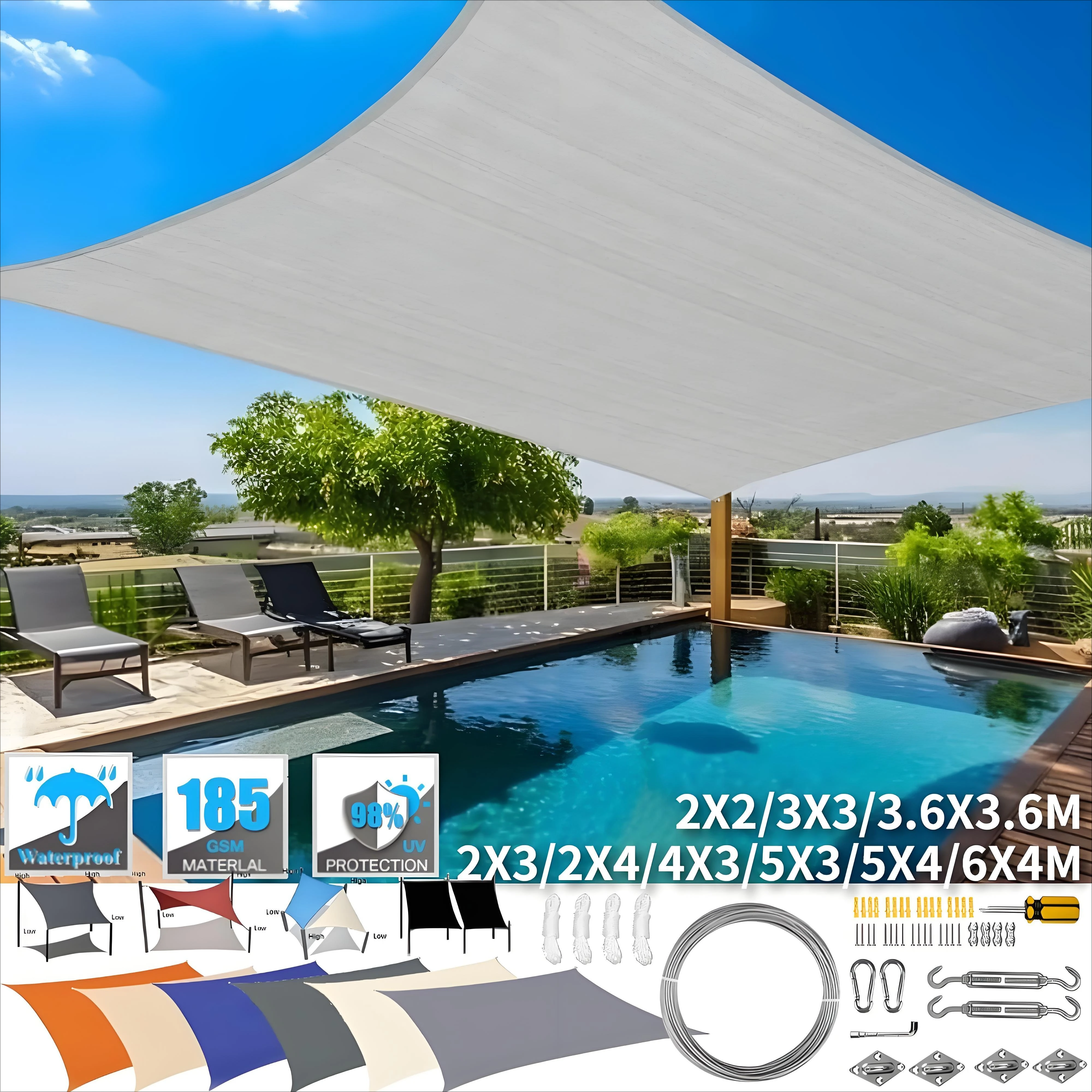 Waterproof Sun Shade Sail Large Rectangle Sunshade Canopy UV Block Shade Cover for Patio Garden Pergola Porch Tent Awning Shelte
