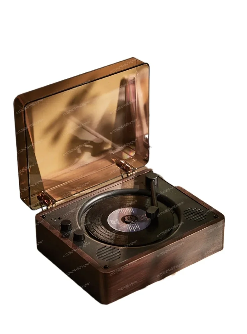 

Retro CD player album player bluetooth speaker disc disk wood grain transparent shell high sound quality record