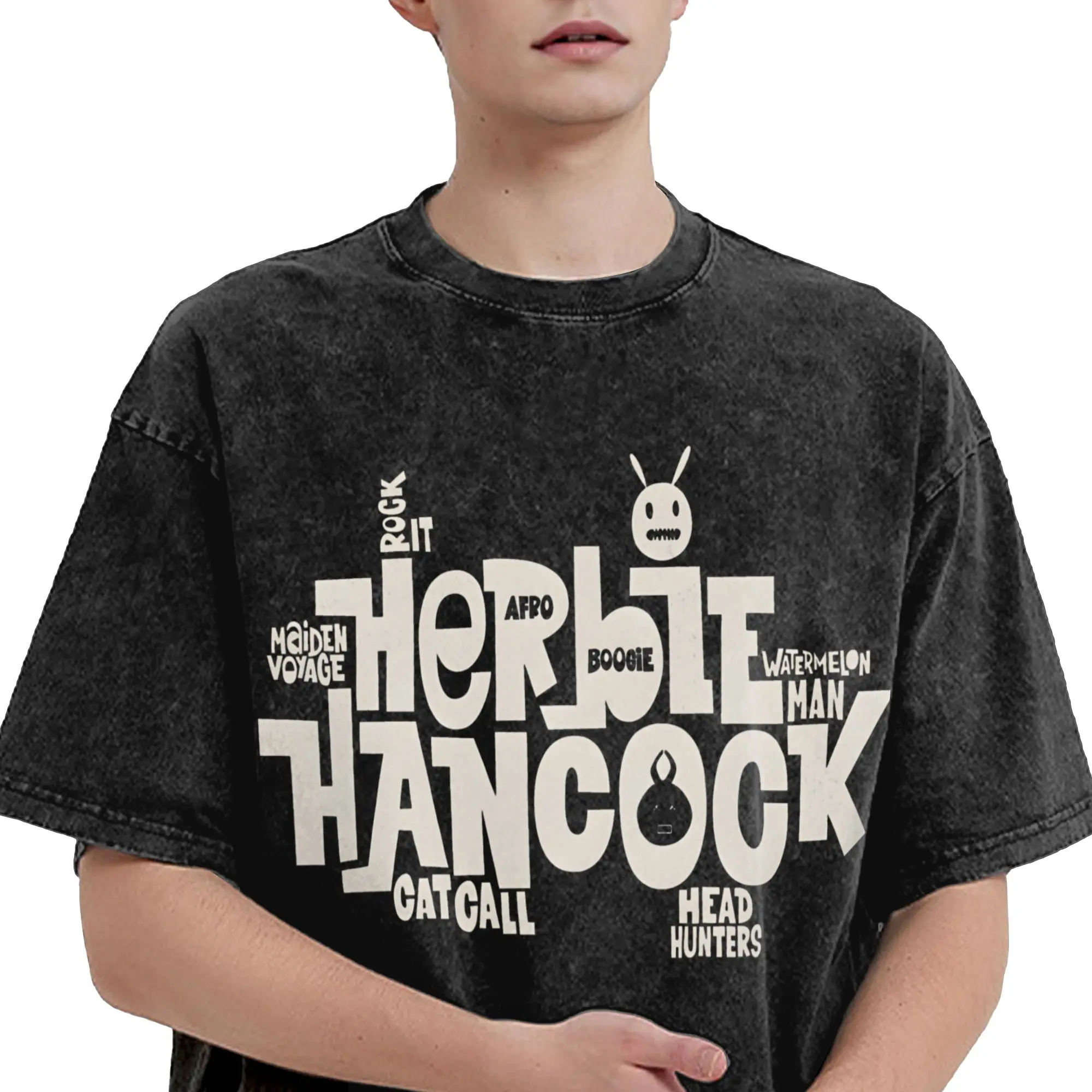 Harajuku Washed Shirts Herbie Hancock - Master of Funk and Jazz Merch Novelty T-Shirts High Street  Streetwear Short Sleeve