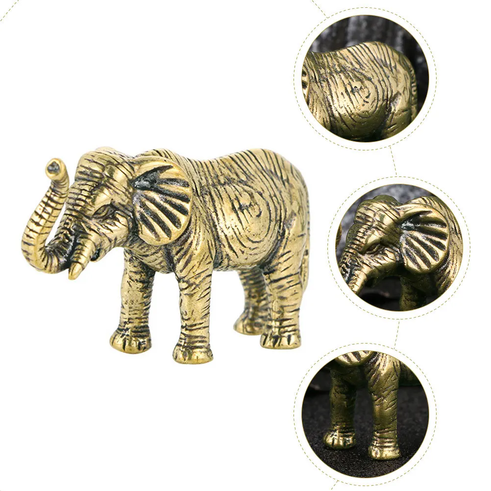 

1 Piece Vintage Brass Elephant Statue Exquisite Animal Decor for Desktop Home Office Indoor Tabletop Decoration Golden Brass