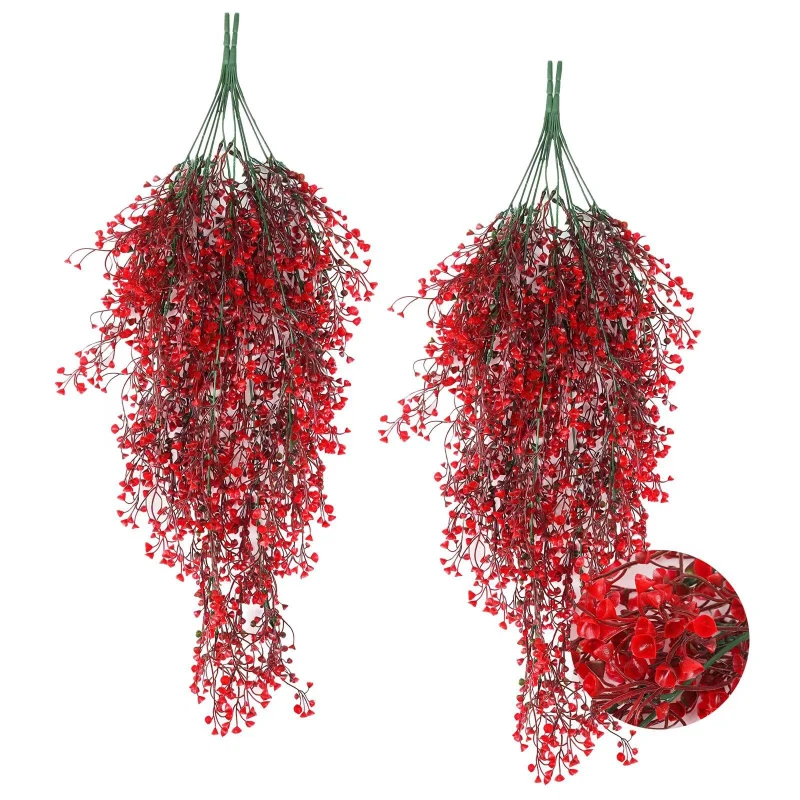 4 قطع من البونسيتة مع مجموعة كرمة الصفصاف الذهبية - زهور محاكاة بلاستيكية مناسبة لجميع الأحوال الجوية وأوراق حمراء لعيد الميلاد في الهواء الطلق #4