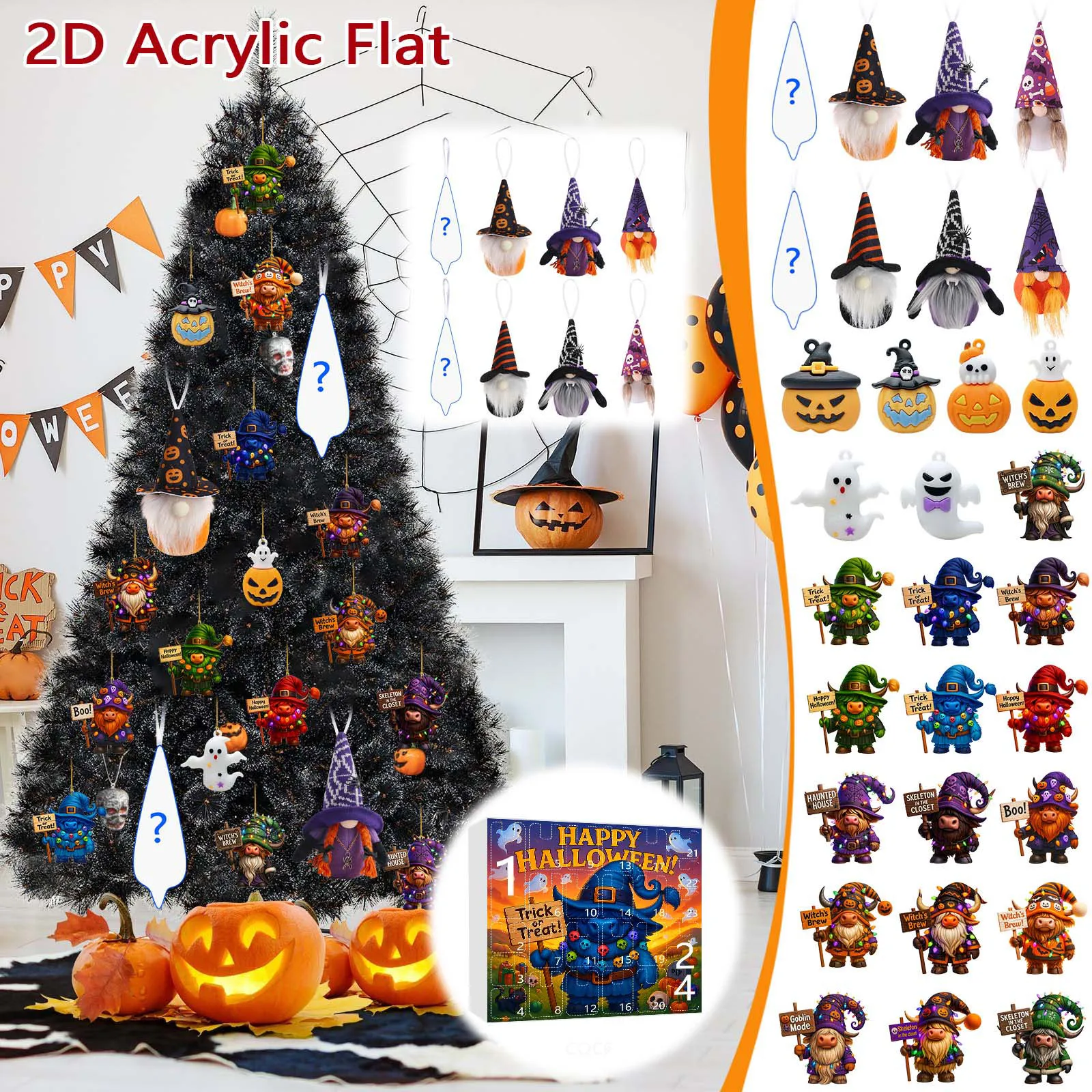 Minuterie de mixage pour Halloween, calendrier d'arrivée naine, compte à rebours d'Halloween de 24 jours, jouet 2D, cadeau de minuterie de lettres néon terrifiantes et mignonnes