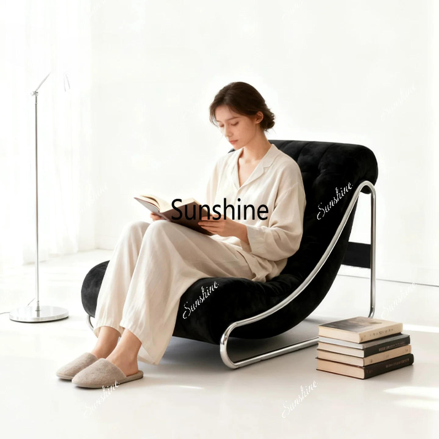

Italian single large back chair living room balcony stainless steel leisure chair