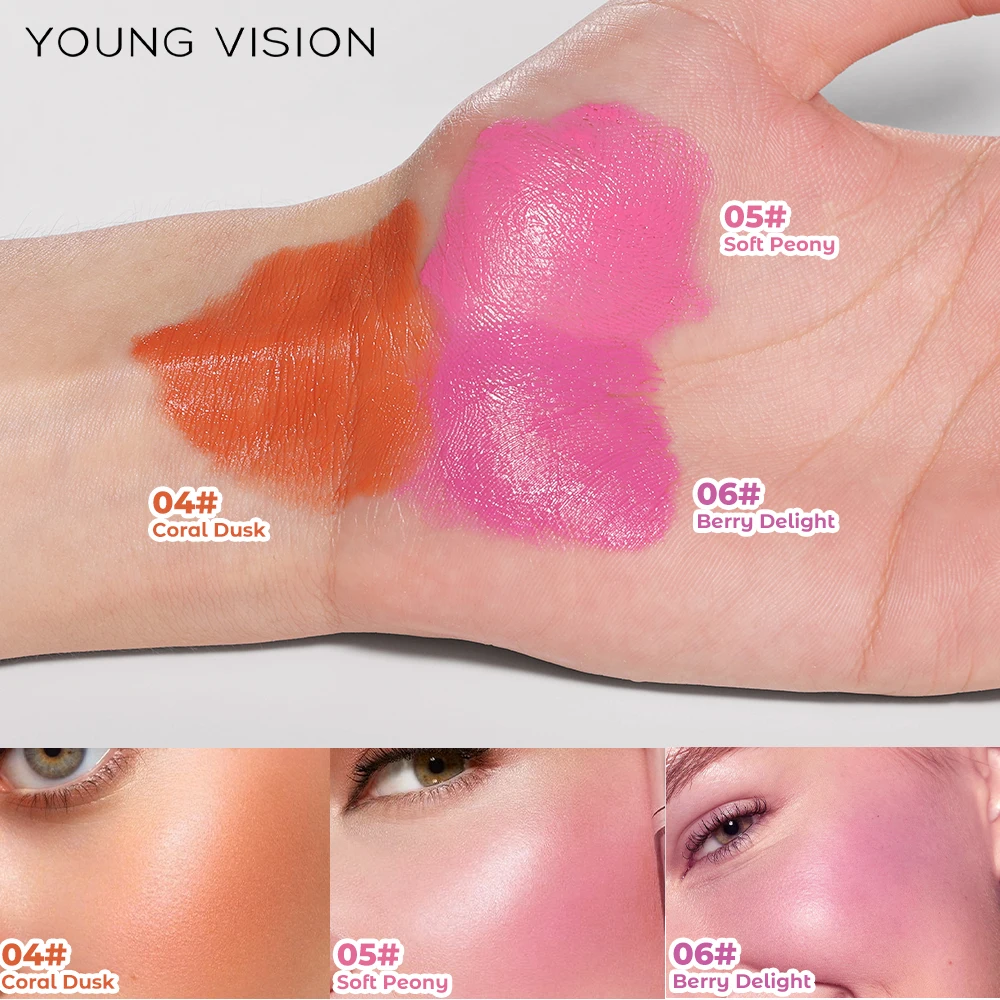 أحمر خدود على شكل قلب غير لامع بـ 6 ألوان من يونج فيجن، عصا كونتور، أحمر خدود موس لنحت الوجه، وأحمر شفاه 3 في 1، هدية قطعة واحدة فرشاة مكياج #3