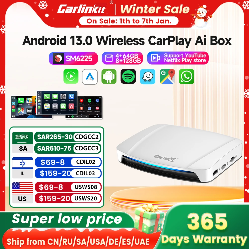 8+128G Carlinkit Tv Box Android 13 Wireless Carplay Car Box Mini Android Auto Wireless Adapter Qualcomm 8cores Fota Upgrade HDMI