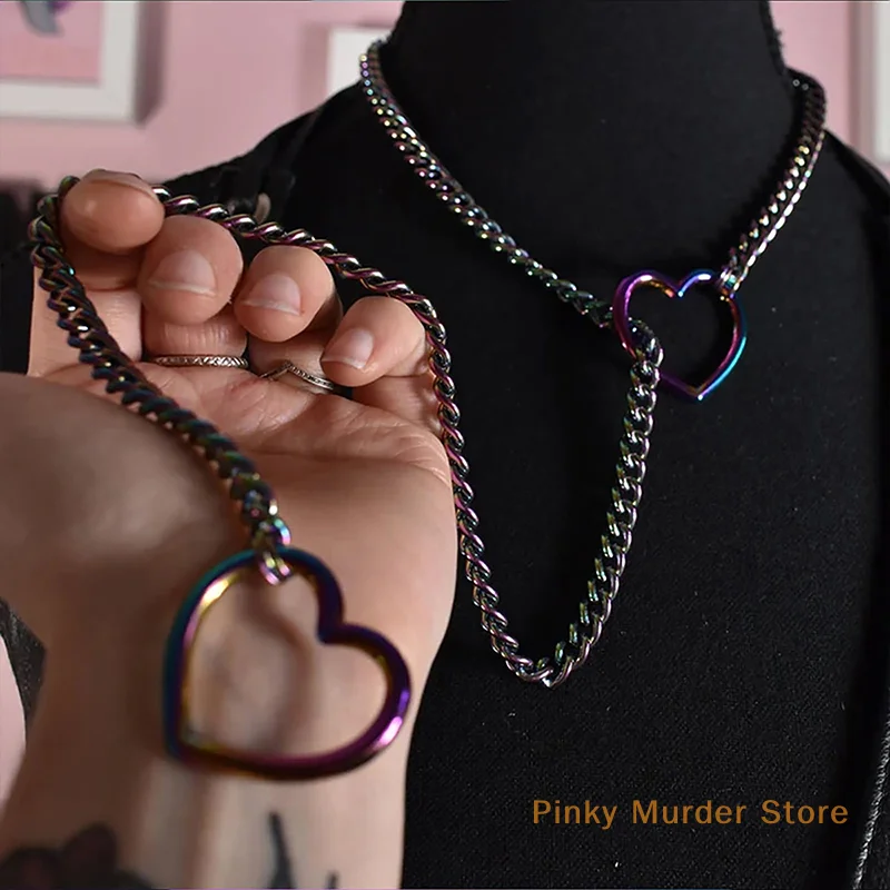 1 Pc Heart O-ring Slip Chain  Punk Rock Necklace Stainless Steel Cuban Long Necklace Trendy Simple Adjustable Y-Necklace