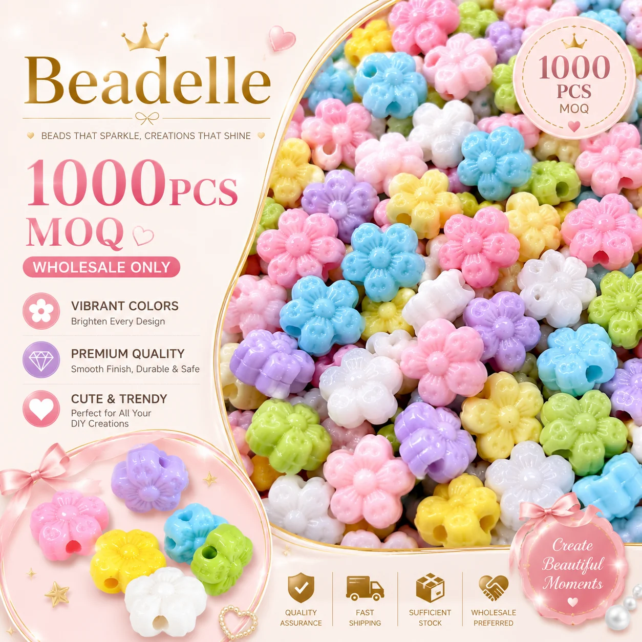 

1000pcs Colorful Flower Beads Bulk for DIY Jewelry Making Bracelet Necklace Earrings Accessories