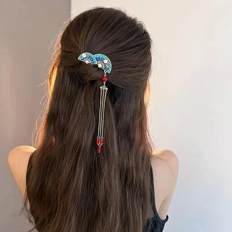 

Ancient-style tassel hair accessory, fan, children's retro charm, high-end upside-down hair clips, updo headwear