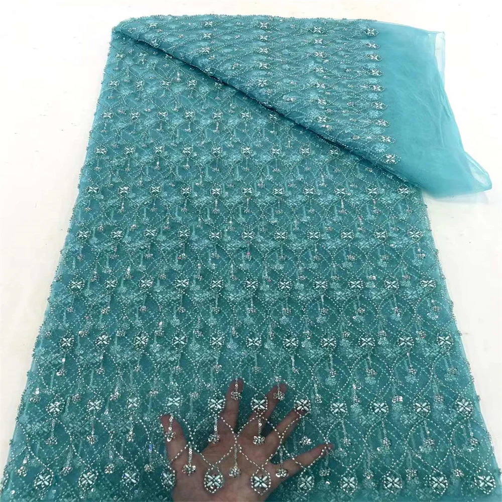 Tissu de dentelle de filet de maille africaine pour les femmes, paillettes, perles, français NigWin, tulle, robes de soirée, haute qualité, 2024