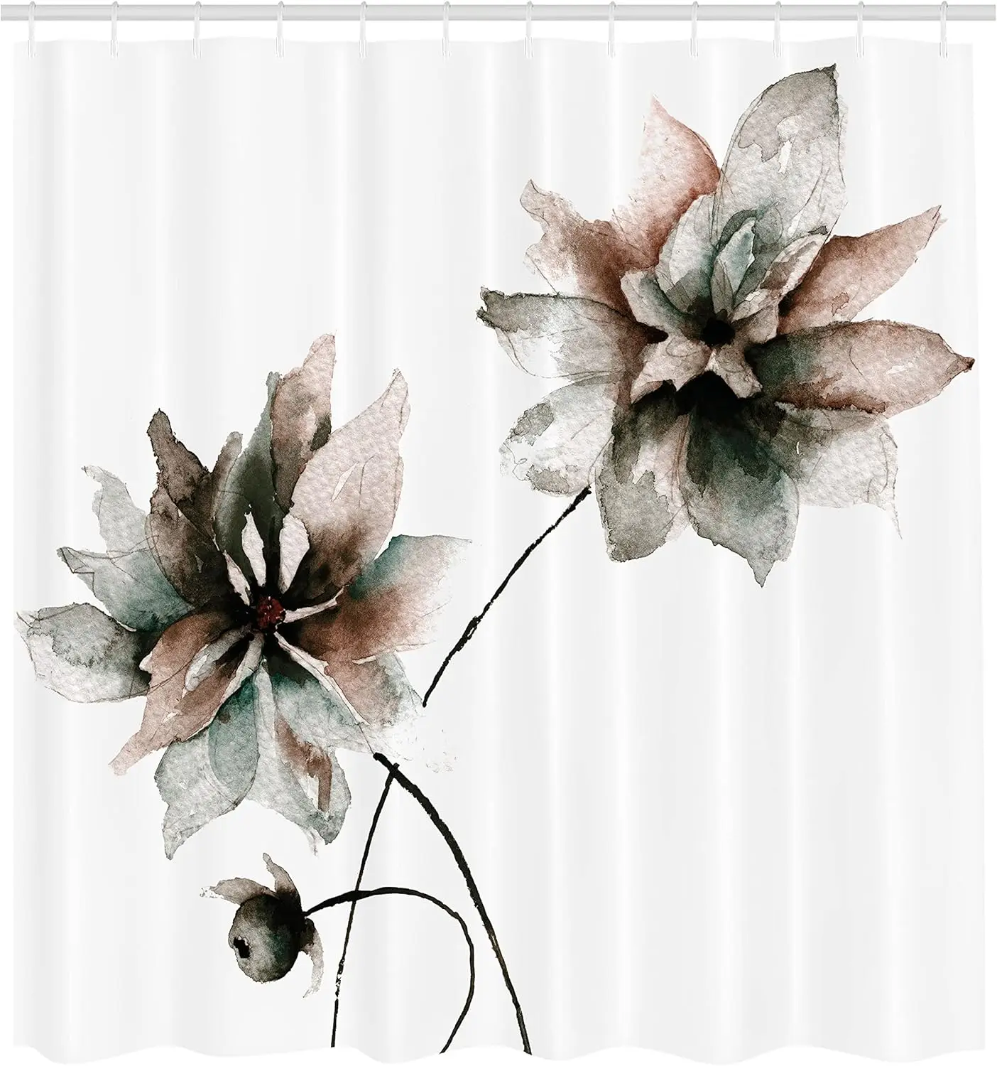 

Занавеска для душа с акварельными цветами, флористический рисунок, мягкие весенние цвета, цветочный рисунок в стиле ретро, тканевая ткань для ванной комнаты D