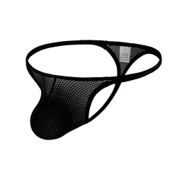 Men's Erotic Bulge Pouch Panties Ultra Thin Waistband Elastic Quick Dry Mini G Strings Hight Fork Mesh Transparent T Back Thongs