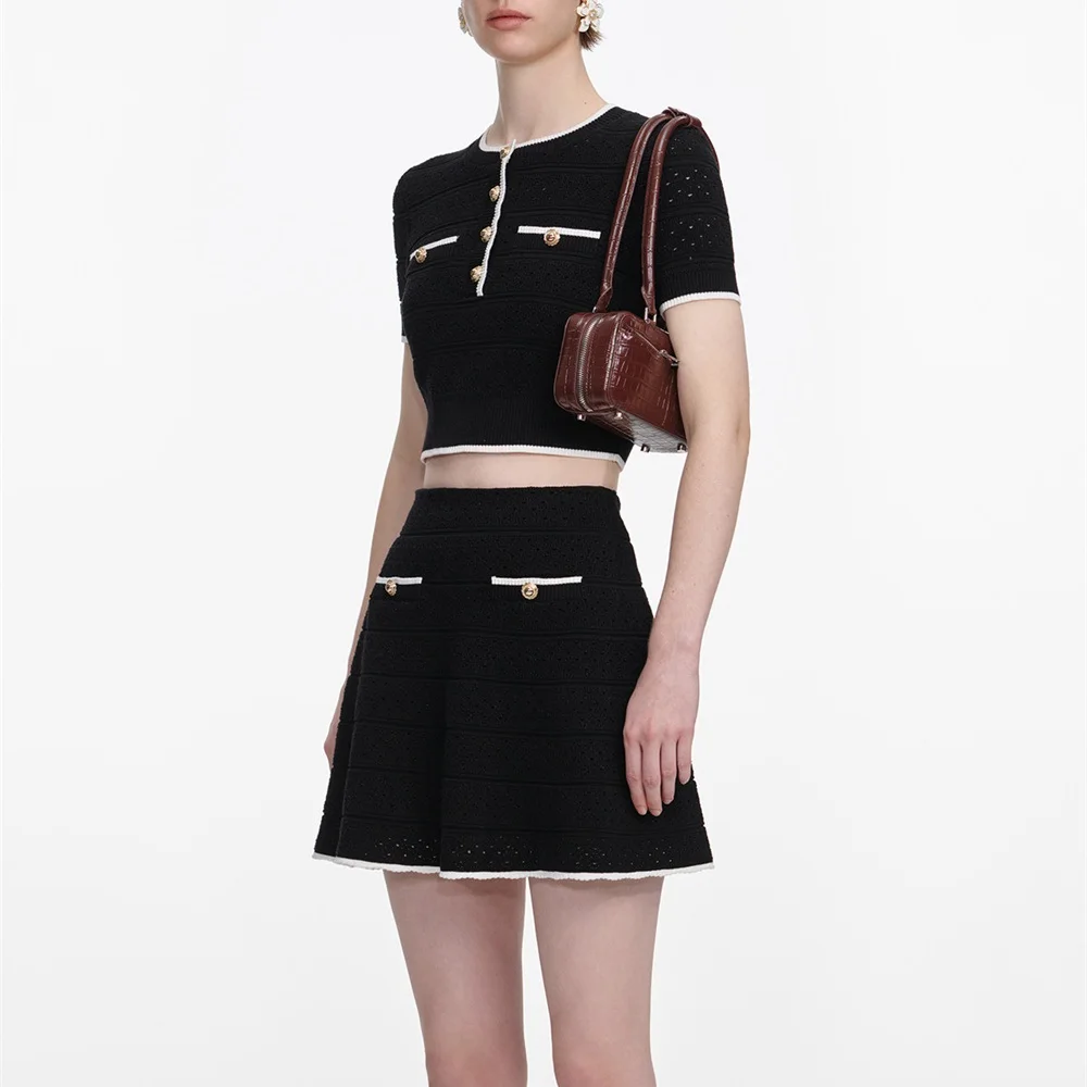 2026 Summer Women's Outfit: T-Shirt & Skirt Set — Y2K Style 2-Piece Pullover & Skirt Ensemble with Metal Buckle Accents (Stretch
