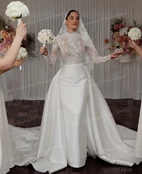 Elegant Wedding Dresses Detachable Mermaid Sexy Appliques High Neck Women's Bridal Gowns Long Sleeve Formal Vestidos Customized