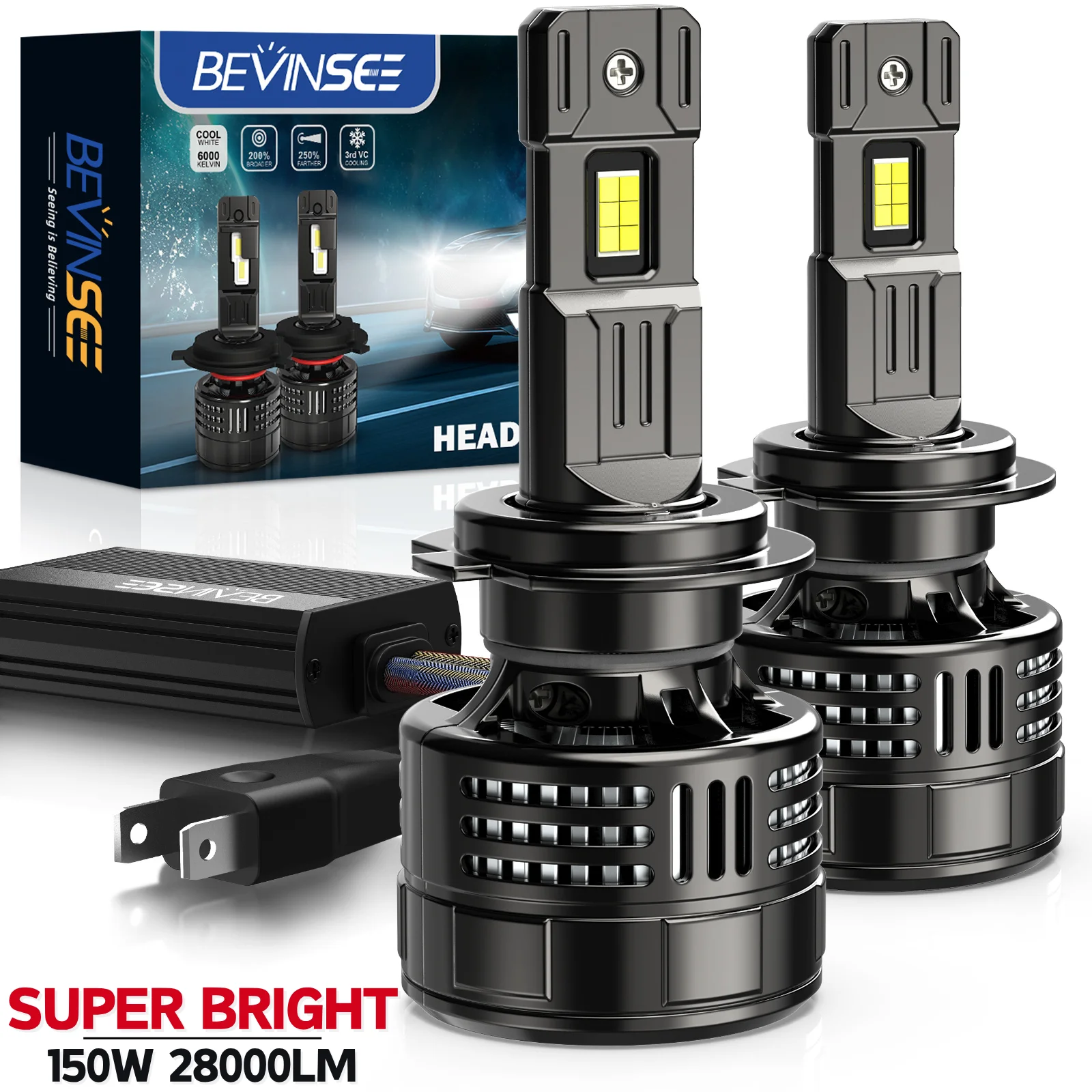 

Светодиодные лампы для фар BEVINSEE V55 H7 H4 H11 28000LM 150W 9005 HB3 9006 HB4 9012 HIR2, светодиодные противотуманные фары CANbus Super Bright Turbo 12V