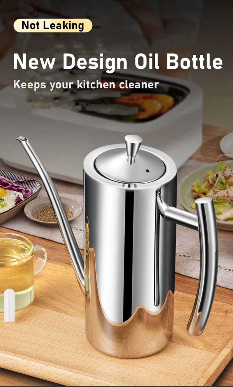 Oil Dispenser SUS304 Stainless Steel Oil Bottle Leakproof Cruet with Spout Easy Precision Pouring Olive Oil Vinegar Kitchenware