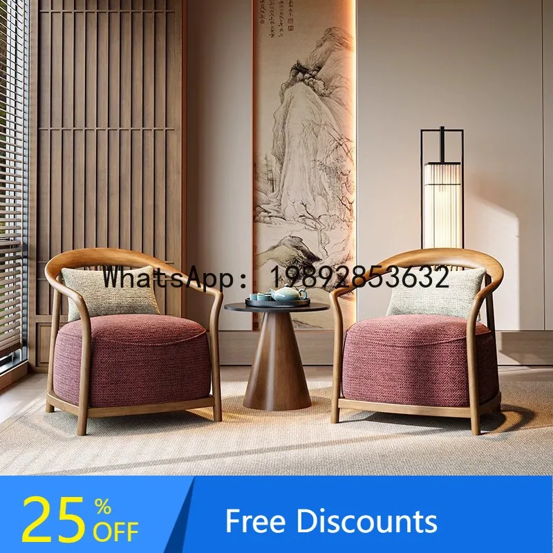 

CZ New Chinese Style Solid Wood Single Sofa Chair Hotel Lobby Business Rest Area One Table Two Chairs Combination