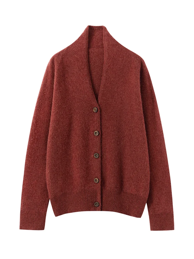 MEETCC المرأة Fashion100% سترة الكشمير المعنقة سترة الخامس الرقبة حماية حافة ملزمة معطف الخريف الشتاء لينة الدافئة تريكو القمم #6