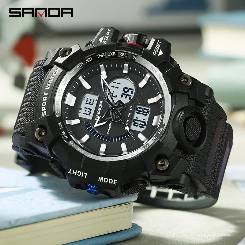 

SANDA Digital Watch Men Military Stopwatch Sport Quartz Wristwatch Top Brand Luxury LED Waterproof Male Electronic Clock 3132