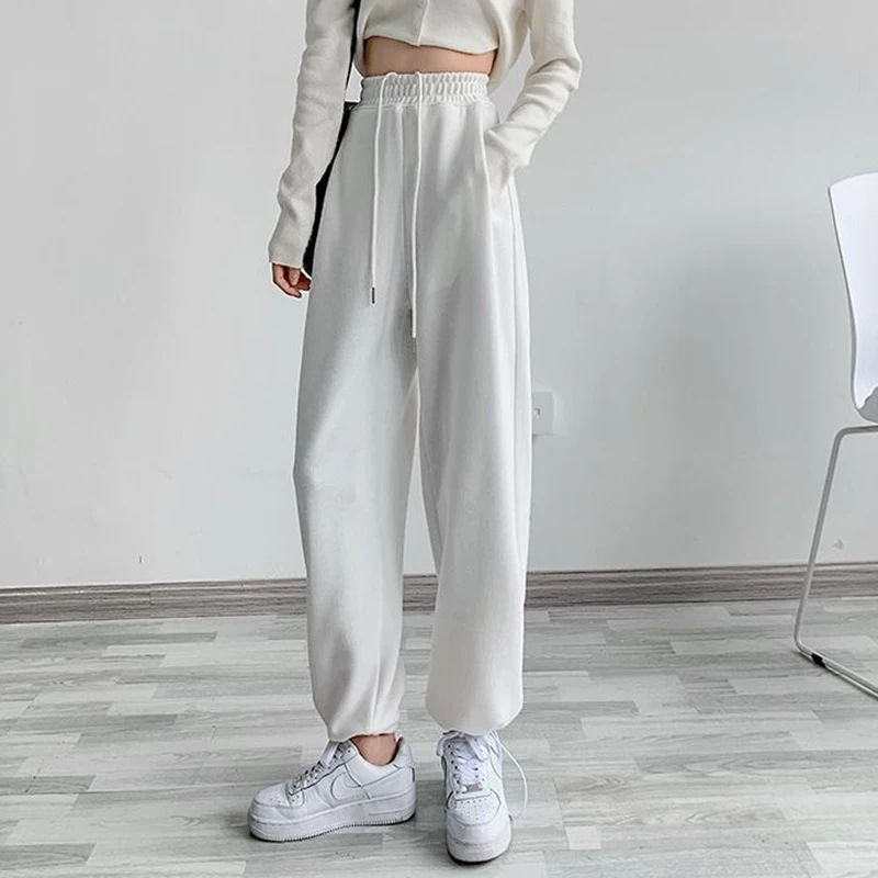 Dame Baggy Dünne Jogger Jogginghose Mädchen Feste Hohe Taille Hose Weibliche Koreanische Klassische Kordelzug Gerade Bein Hosen