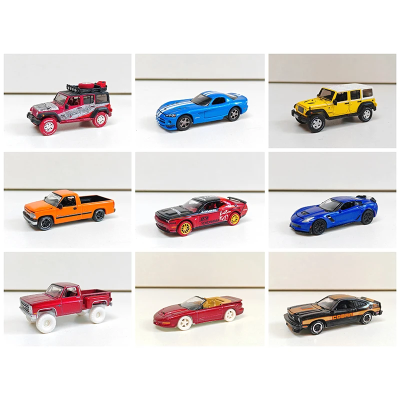 AW Car World 1/64 Alloy Diecast Model Car Jonny Jeep Pickup Dodge Hellcat Viper Shelby Loose Pack No Box Collect Children's Toys