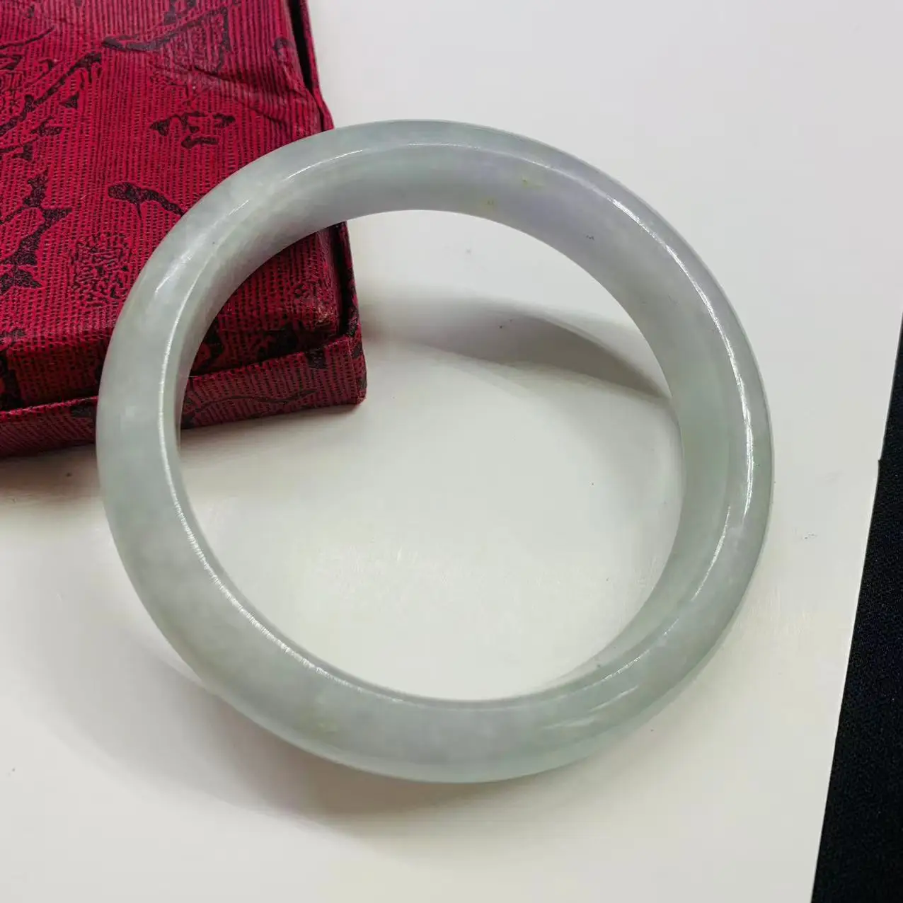 

60.3mm light colored jadeite two-color jade bracelet photographed in real life