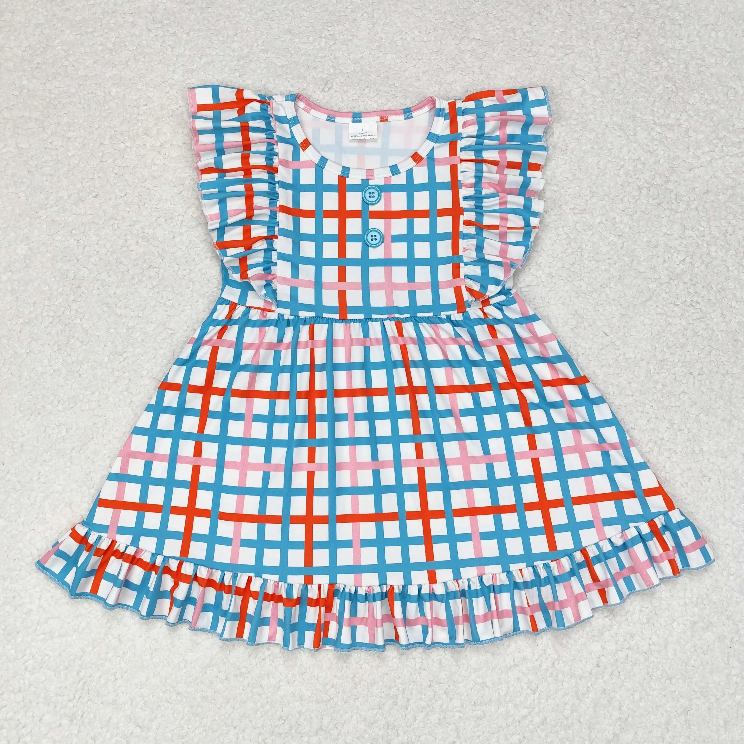 

GSD1331 Summer girls dresses Colorful plaid lace button sleeveless dress Wholesale kids boutique dress baby girls clothes