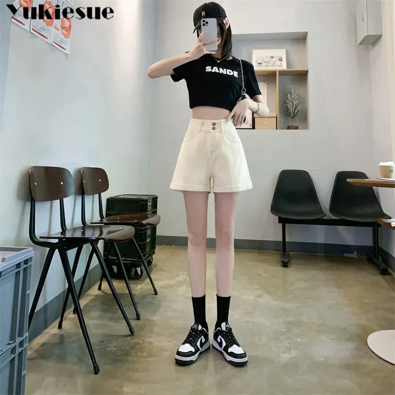 Harajuku BF ample Style coréen nouveau Vintage loisirs Streetwear pantalons d'été femmes jambes larges Shorts Denim bouton-mouche taille haute