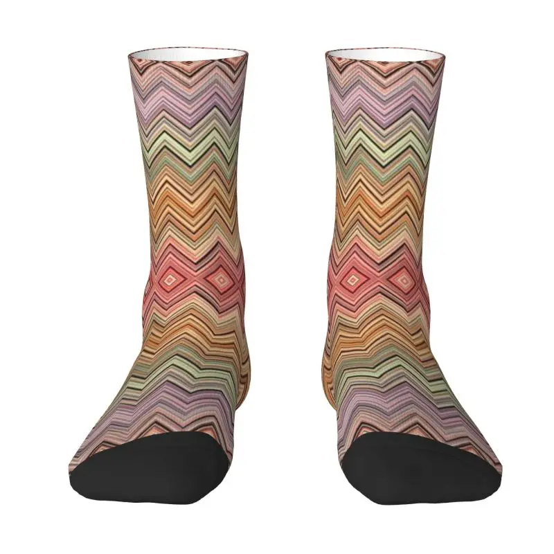 Modern Geometric Zig Zag Men Women Crew Socks Unisex Funny Bohemian Art Spring Summer Autumn Winter Dress Socks