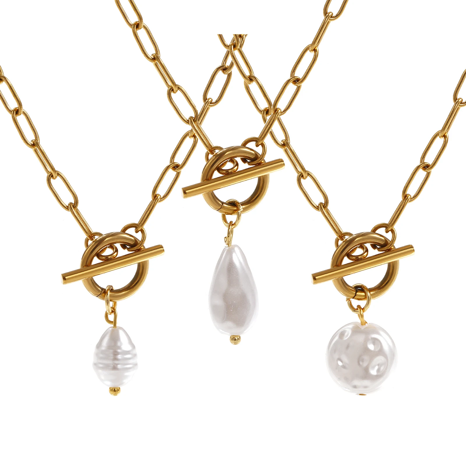 Baroque Pearl Pendant Necklace Gold - 304 스테인레스 스틸 목걸이 18K 골드