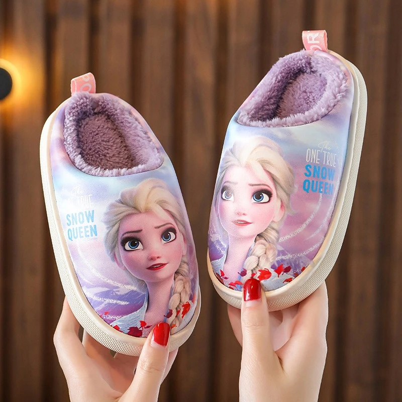 

2025 Elsa Kids Slippers, Waterproof Plush House Shoes for Boys & Girls Winter Indoor Wear