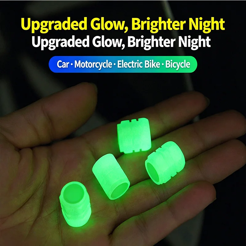 Luminous Tire Valve Cap Fluorescent Glow Wheel Valve Cover Car Motorcycle Electric Bicycle Hub Tire Decor Accessories