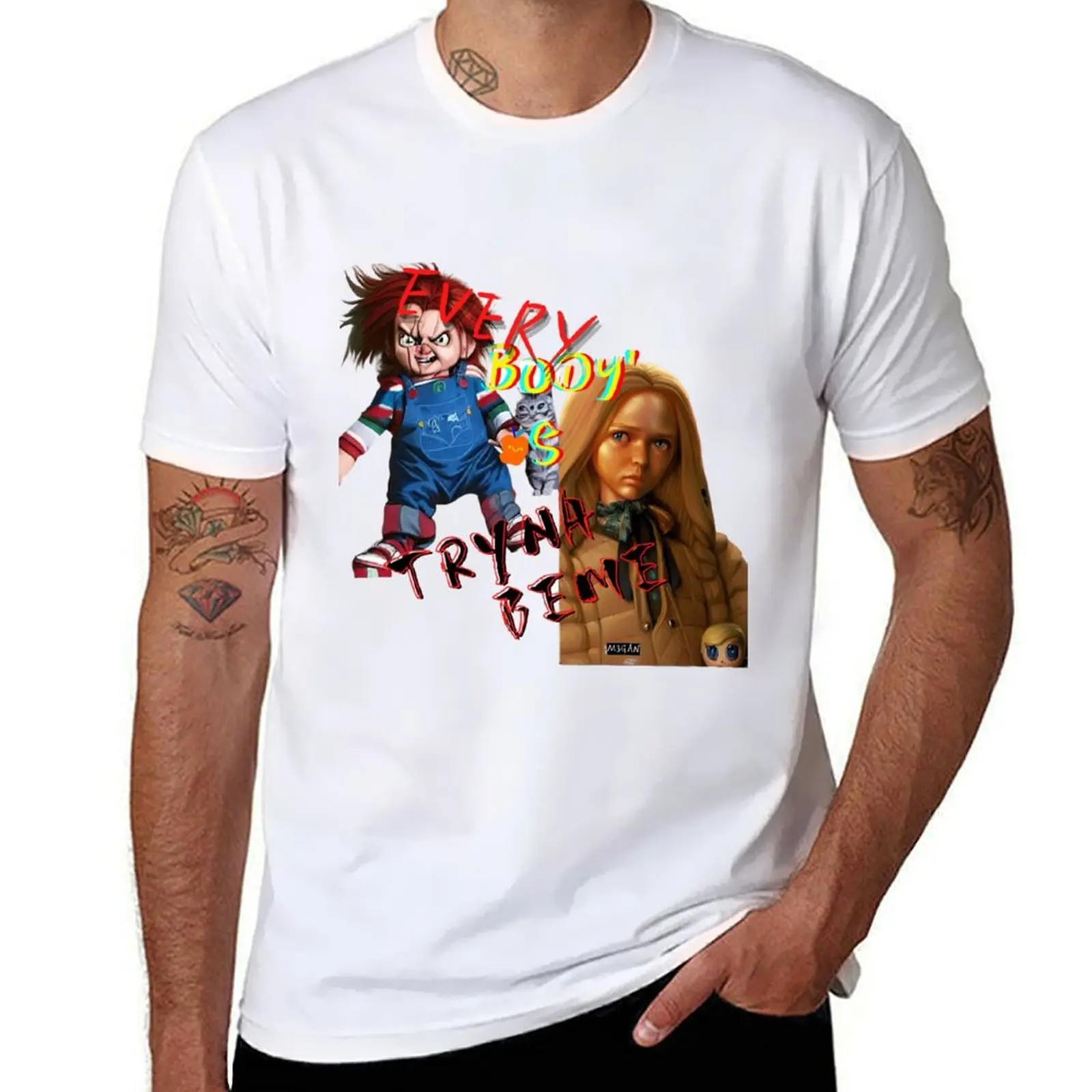 

M3GAN Vs Chucky-everybody's tryna be me T-Shirt Quick Dry Sports Short Sleeve Tee
