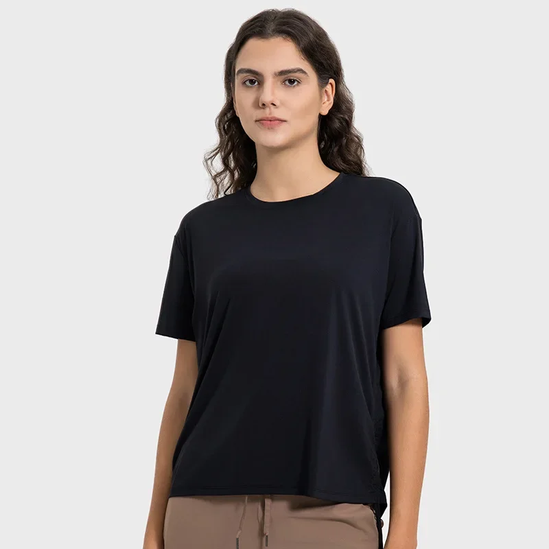 New breathable quick drying drawstring with pleats, loose and comfortable round neck, outdoor sports short sleeved shirt image 6