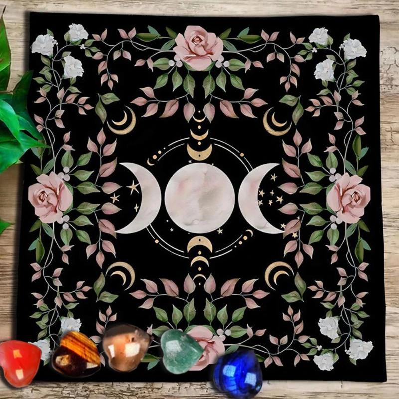 Yin Yang Triple Moon Runes Tarot Altar Cloth Divination Spread Mat Witchcraft Astrology Wiccan Occult Home Decor
