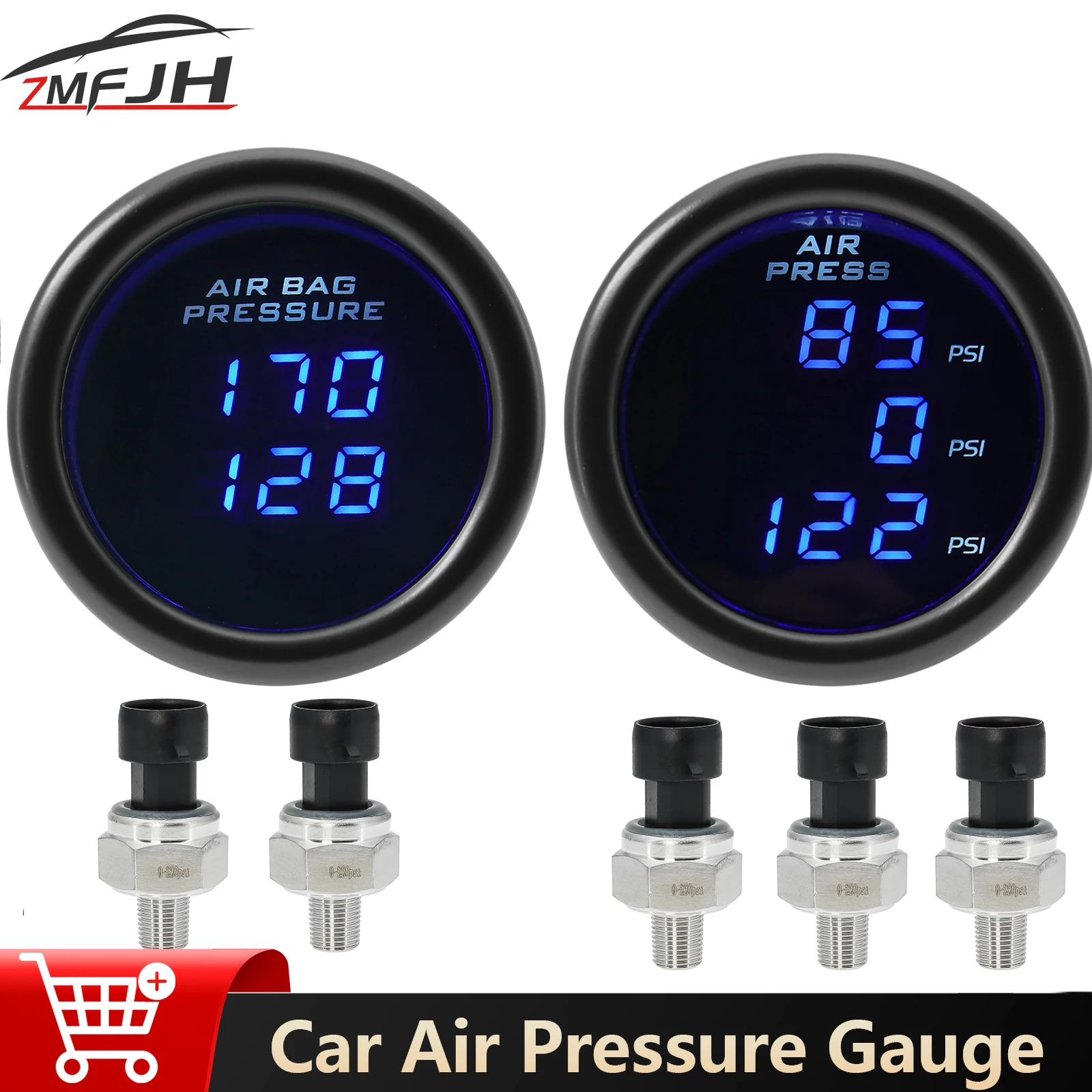 

Car Air Pressure Gauge Triple/Dual LED Display Digital 0-220PSI Air Suspension Gauge With 3pcs/2pcs 1/8NPT Sensors For Car