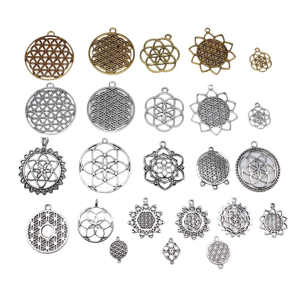 10szt Kwiat Życia Nasiona Życia Charms Tybetański Srebrny Kolor Wisiorki Antyczna Biżuteria DIY Ręcznie robione Rzemiosło