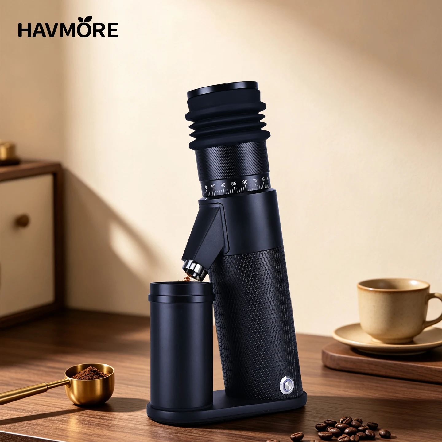 Havmore High-efficiency Low-residue Dust-proof Noise-reducing Good-looking Seven-core Conical Burr Electric Coffee Grinder