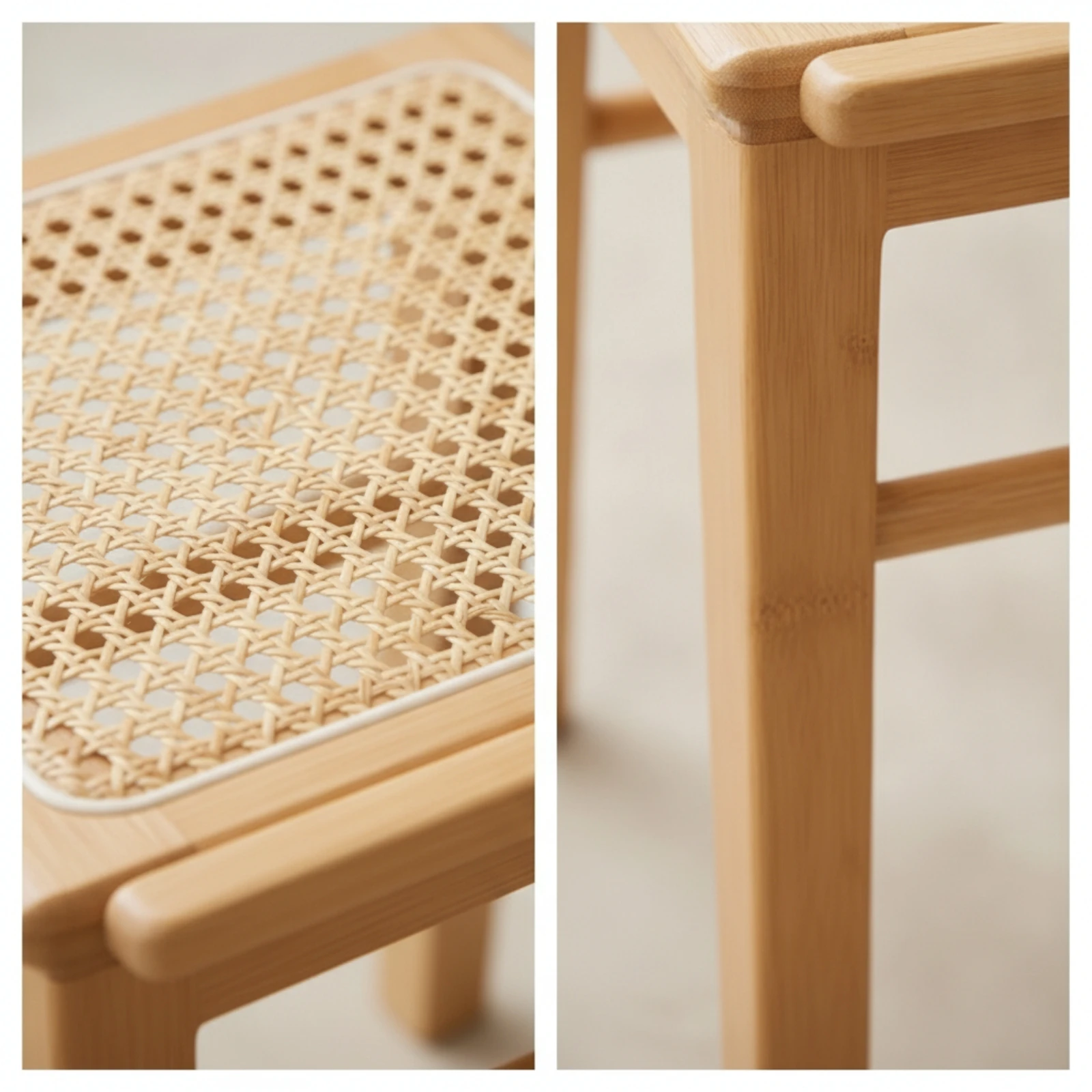 Square Wooden Stool Stable Stool with Woven Seat Wooden Footstool Sturdy Footrest Compact for Vanity, Entryway