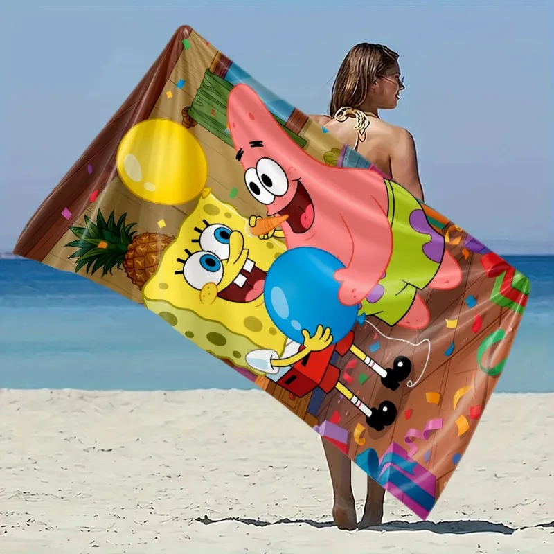 SpongeBob Beach Towel SpongeBob and Patrick Beach Towel in Polyester Microfiber with Colorful Balloons Confetti Design Perfect view 3
