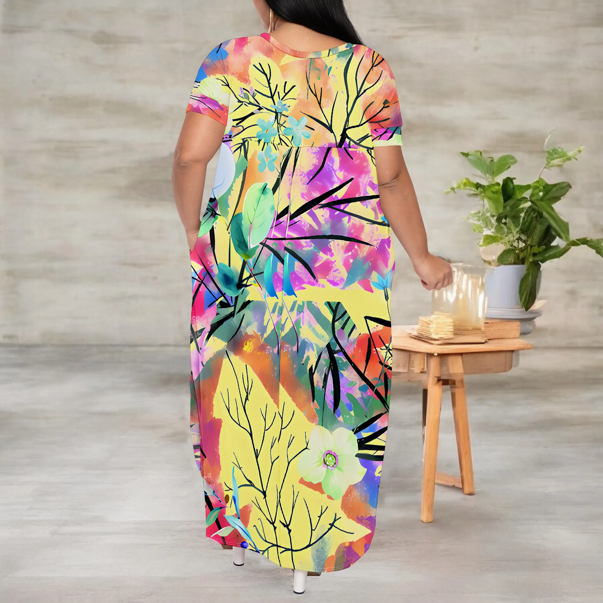 Plus Size Womens Fashion Short Sleeveless Loose Sexy Vacation Scoop Neck Dress Print Long Print Casual Maxi Dresses - Image 5