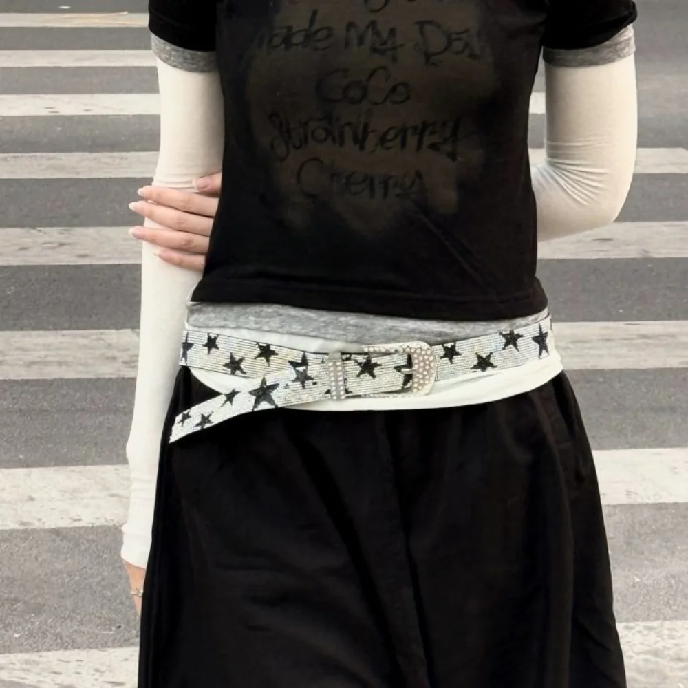 

Trendy Y2K Five-Pointed Star Belt Vintage Strap Buckle Shiny Star Waistband Exaggerated Punk Jeans Decor Waist Accessories